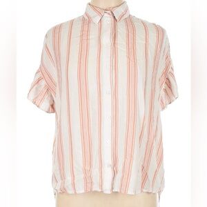 Esley Orange White Striped Short Sleeve Button Blouse Size L